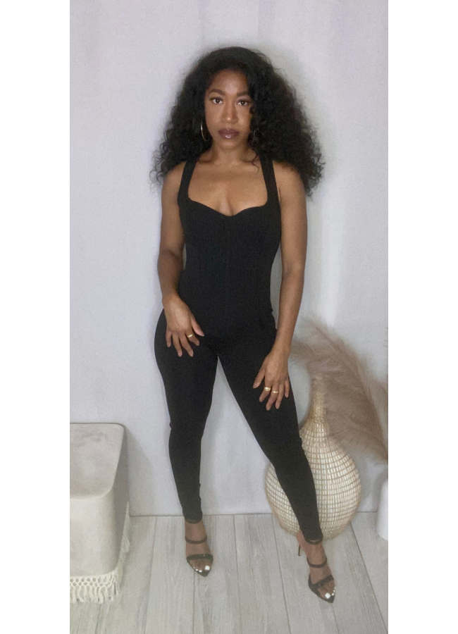 Black fitted jumpsuit on sale